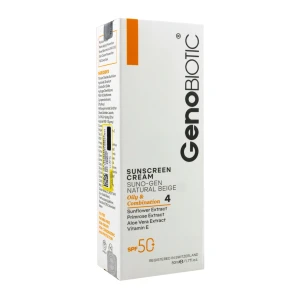 کرم ضد آفتاب SPF50 بژ طبیعی پوست چرب و مختلط ژنوبایوتیک